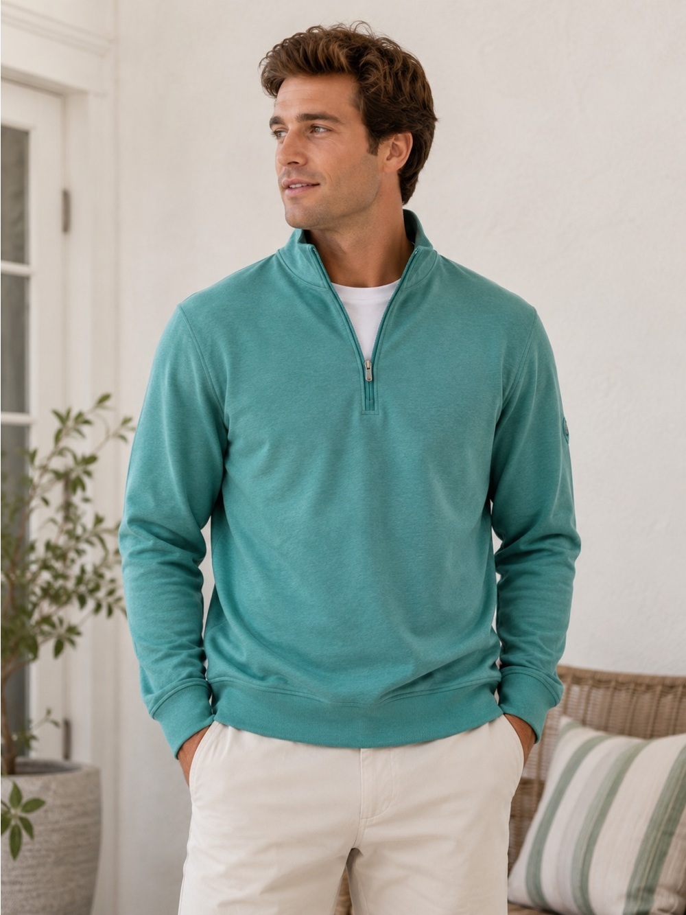Peter Millar M Teal Zip-Up Sweater Wilmington Country Club Logo